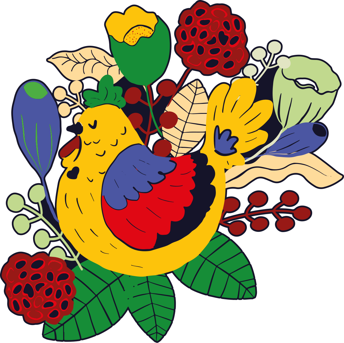 Vinyl teppich tiere bunte vogelblumen - TenStickers