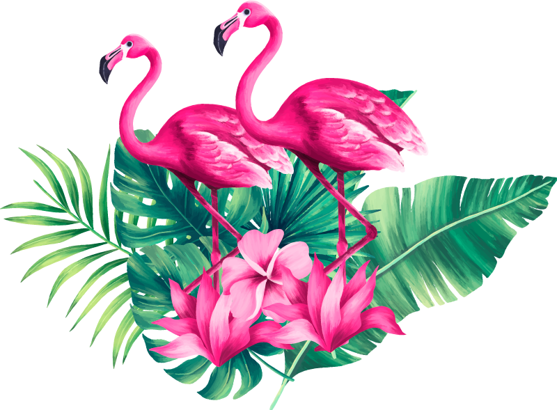 Vinyl teppich tiere flamingos und blätter - TenStickers
