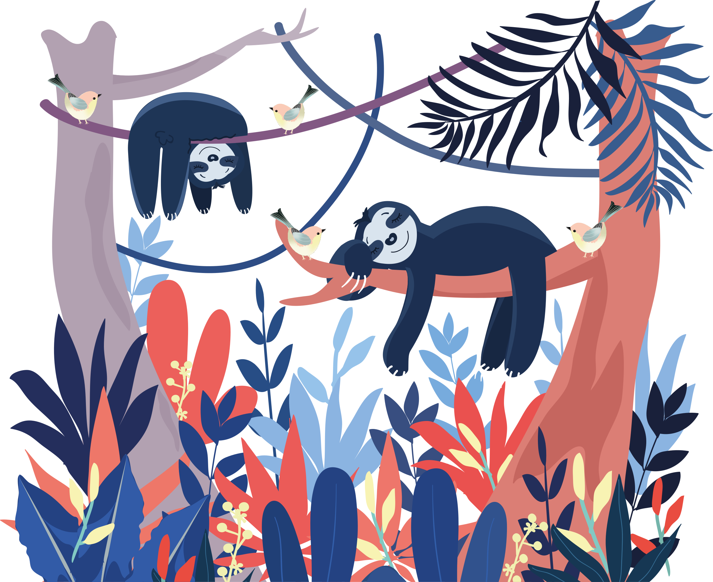 Vinyl teppich tiere verspielt mit faultieren szene - TenStickers