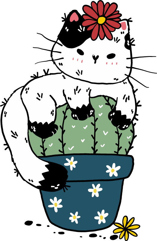 Vinyl teppich tiere verspielte katze kaktus - TenStickers