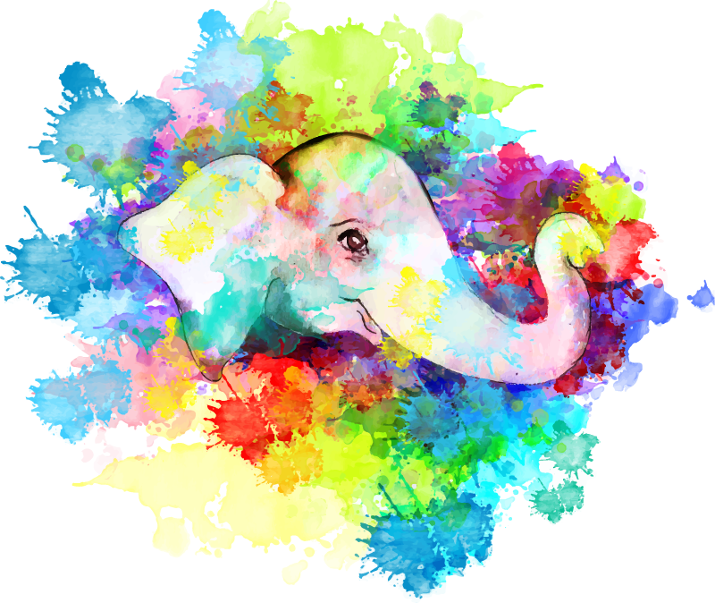 Vinyl teppich tiere bunter elefantenspritzer - TenStickers