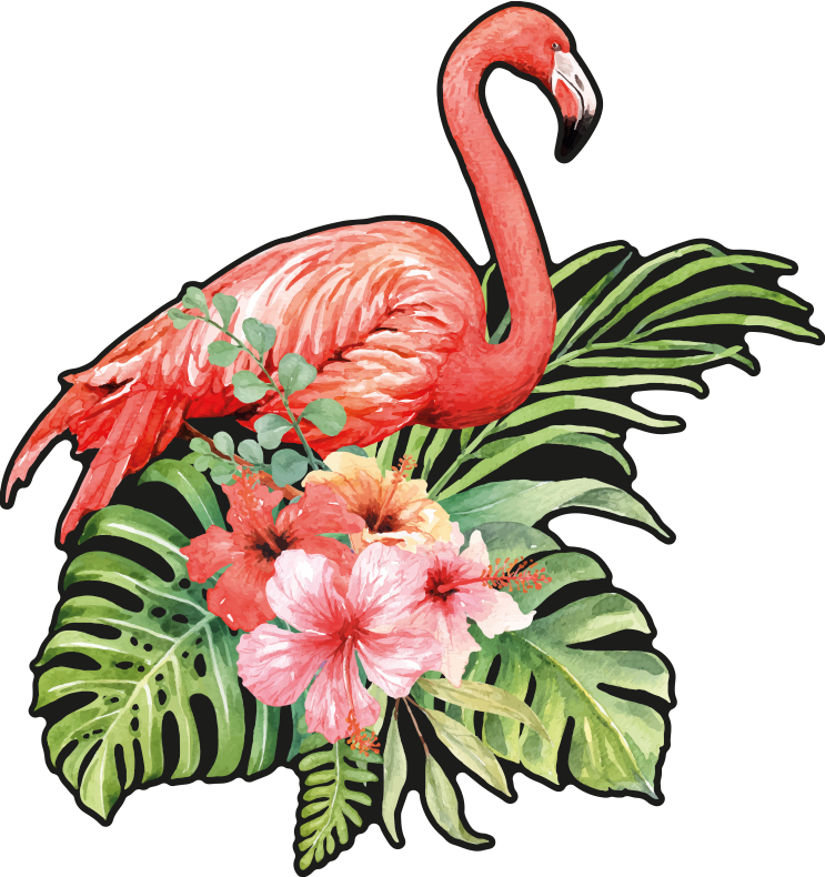 Vinyl teppich tiere flamingo mit blumen - TenStickers