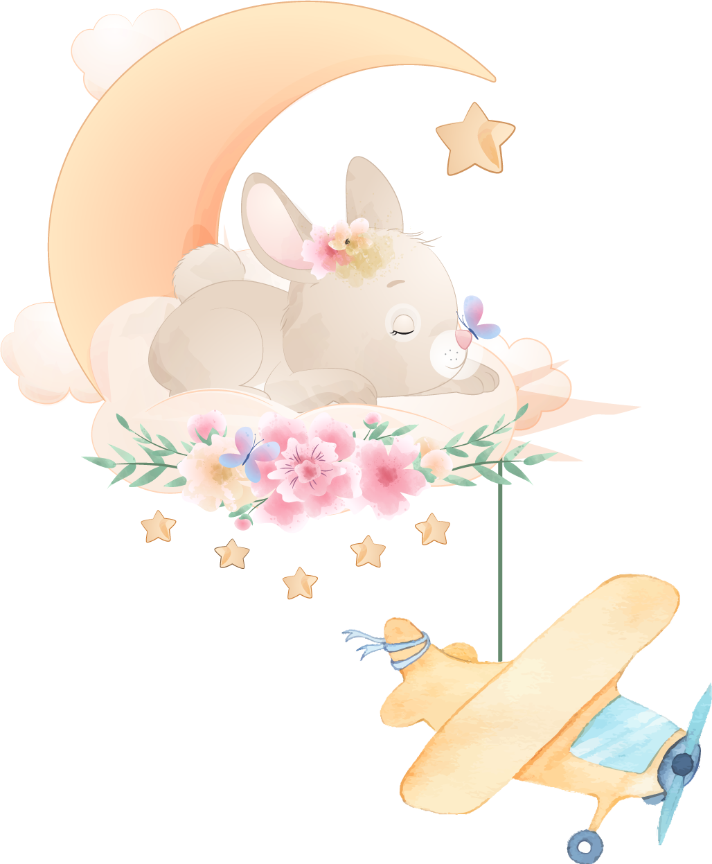 Vinyl teppich tiere hase schläft auf dem mond mit spielzeug - TenStickers