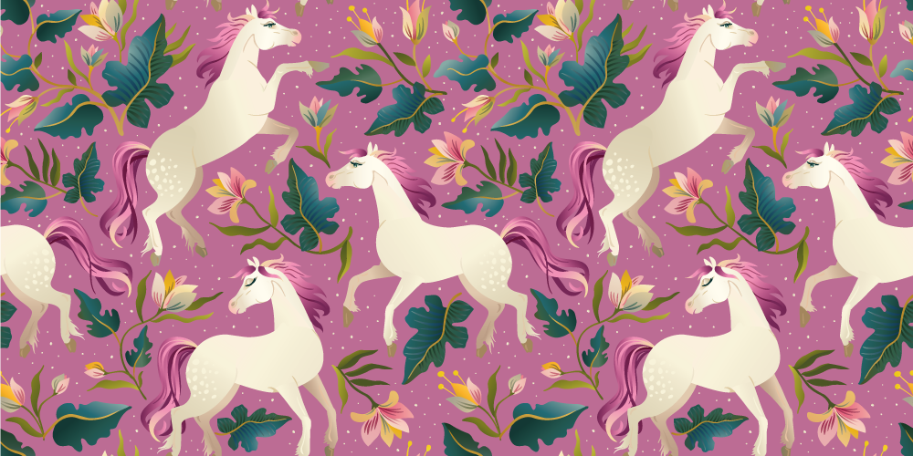 Vinyl teppich tiere im pinken blumenpferdedesign - TenStickers
