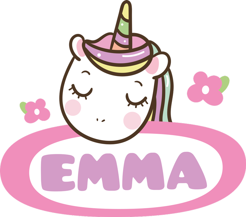 Vinyl teppich tiere mit buntem namensschild einhorn - TenStickers