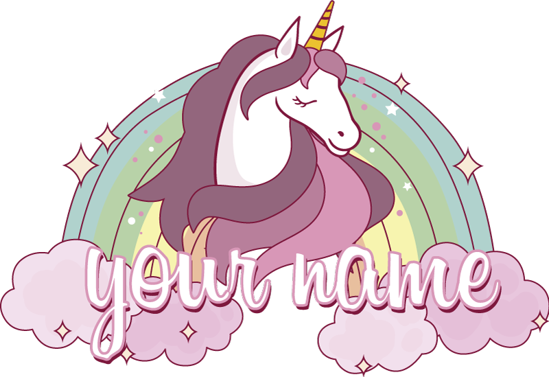 Vinyl teppich tiere einhorn in pink mit namen - TenStickers