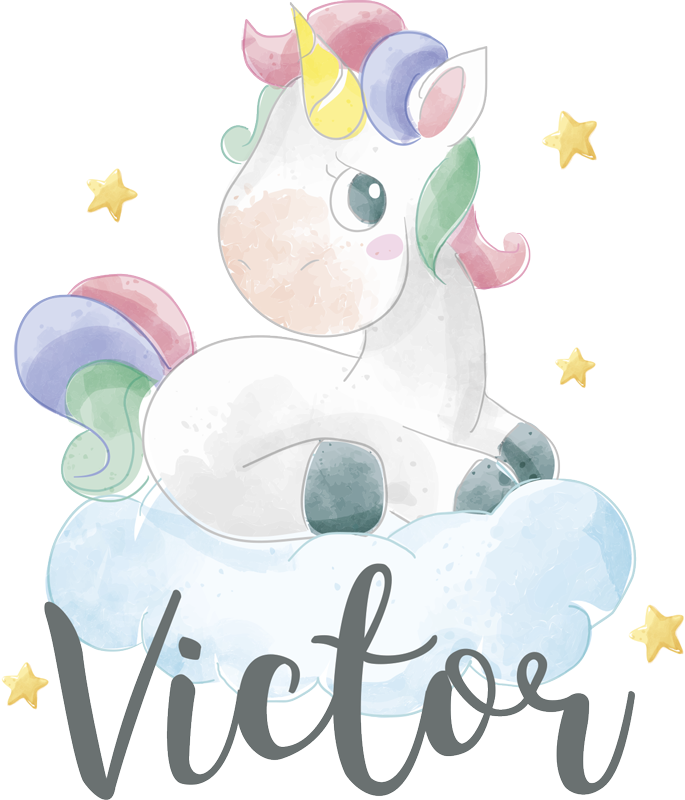 Vinyl teppich tiere aquarell einhorn mit wolken - TenStickers