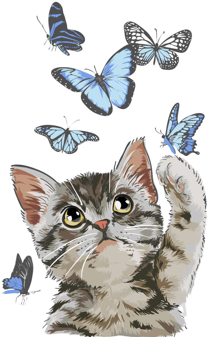 Vinyl teppich tiere katze mit blauen schmetterlingen - TenStickers