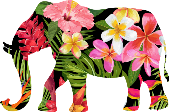 Vinyl teppich tiere mit floraler elefanten-silhouette - TenStickers