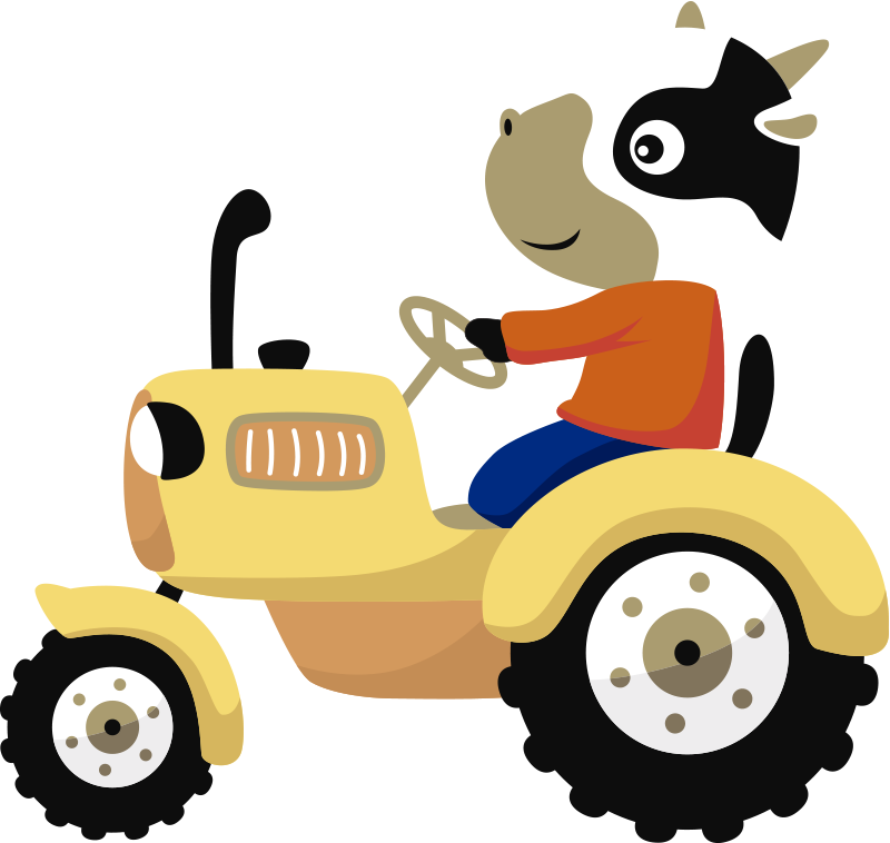 Vinyl teppich tiere kuh auf traktor - TenStickers