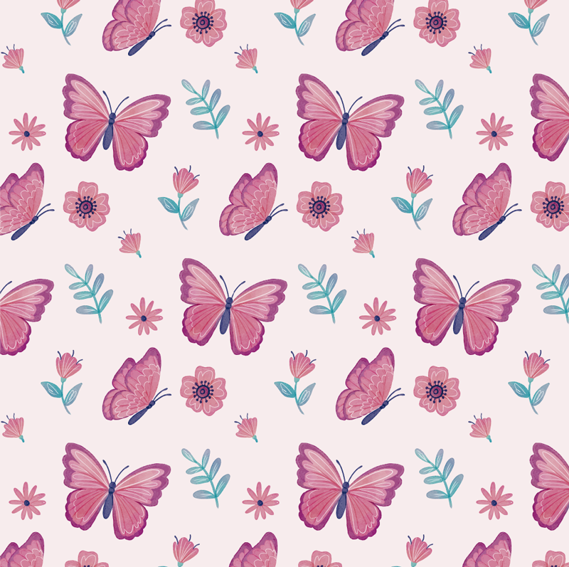 Vinyl teppich tiere schmetterling blumen komposition - TenStickers
