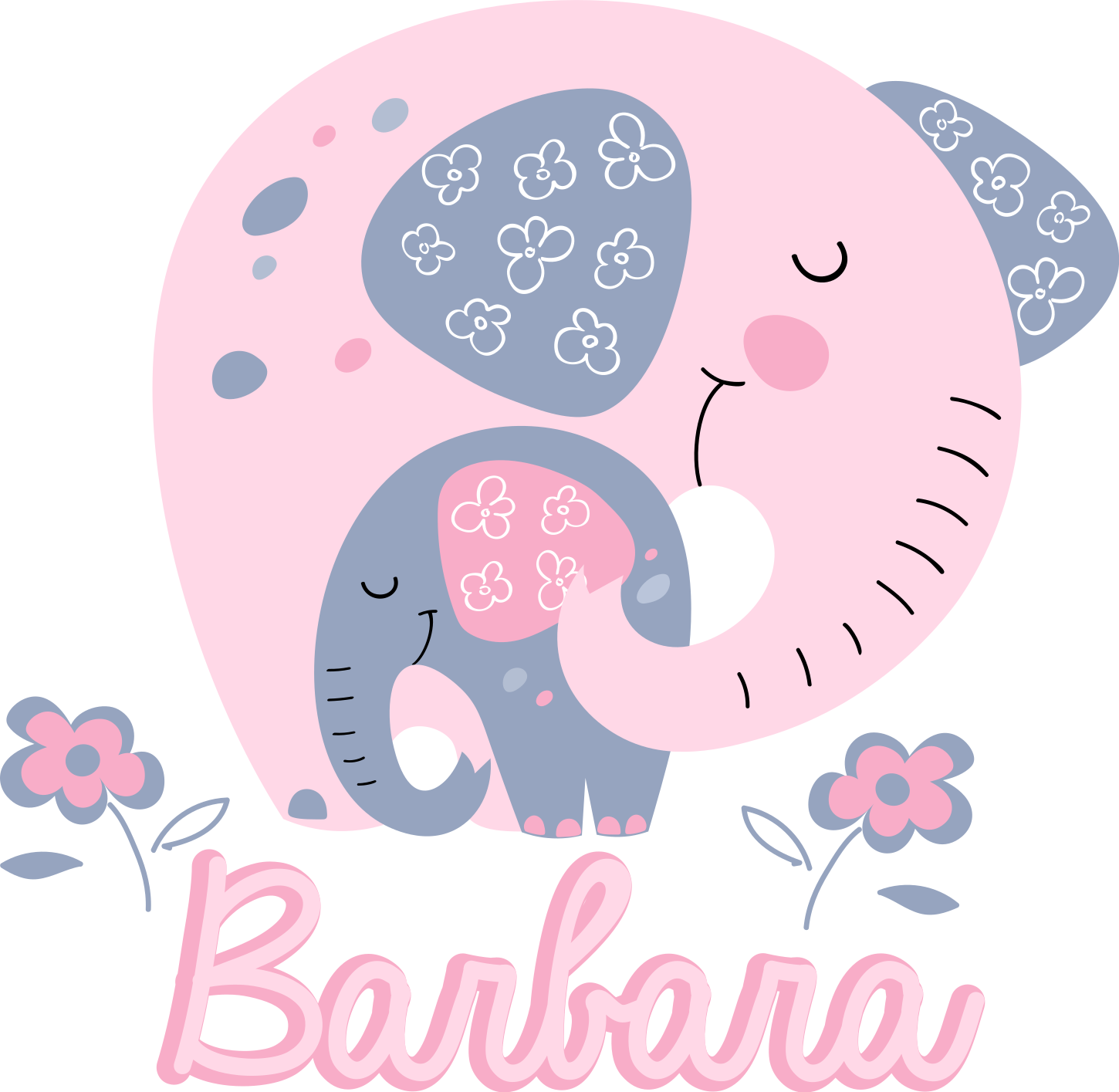 Vinyl teppich tiere elefanten mit herzen und namen - TenStickers