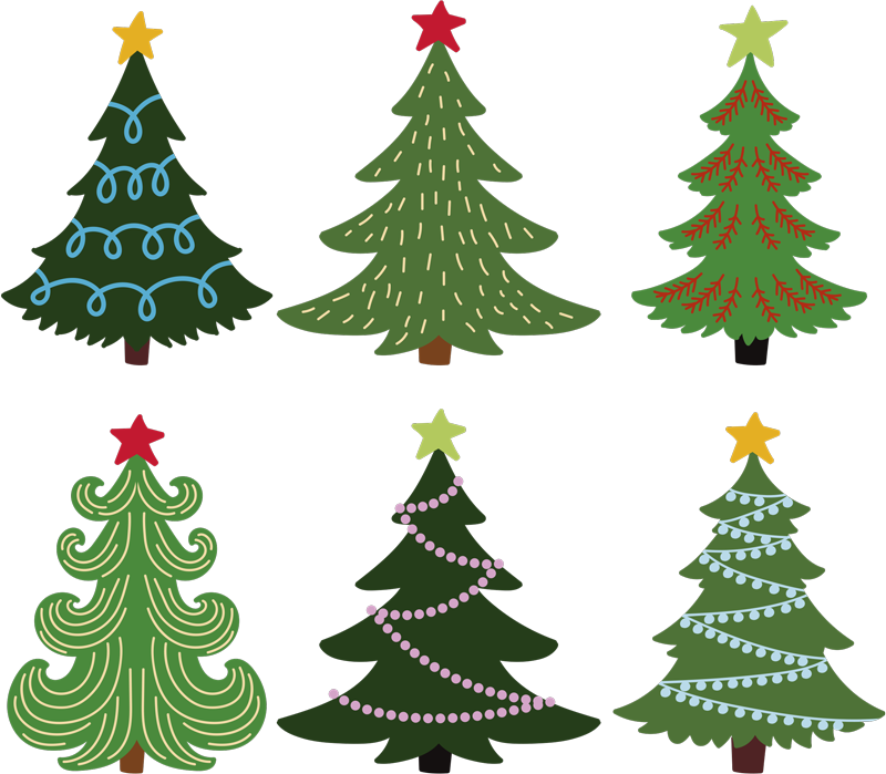 Vinyl teppich weihnachten bunte weihnachtsbaum set - TenStickers