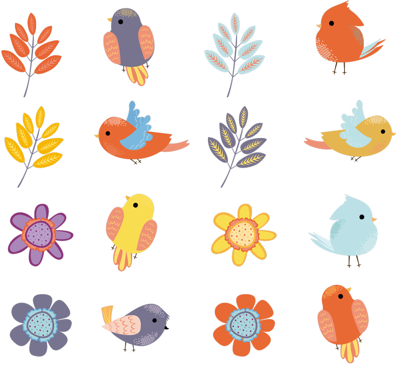 Vinyl teppich blumen frühlingsvogel set - TenStickers