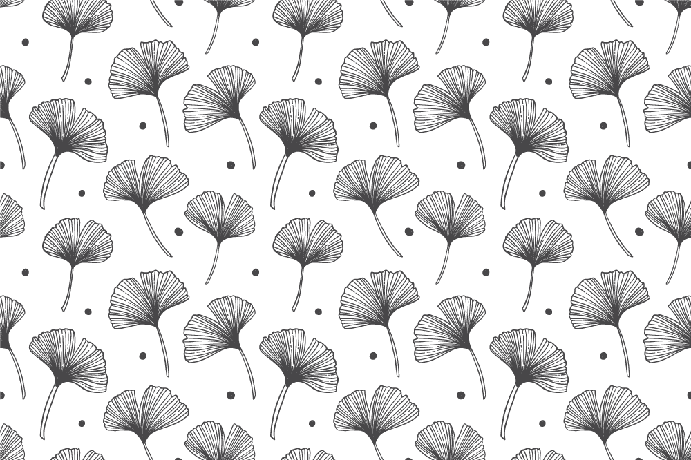 Vinyl teppich blumen mit ginkgo blättern weißes muster - TenStickers
