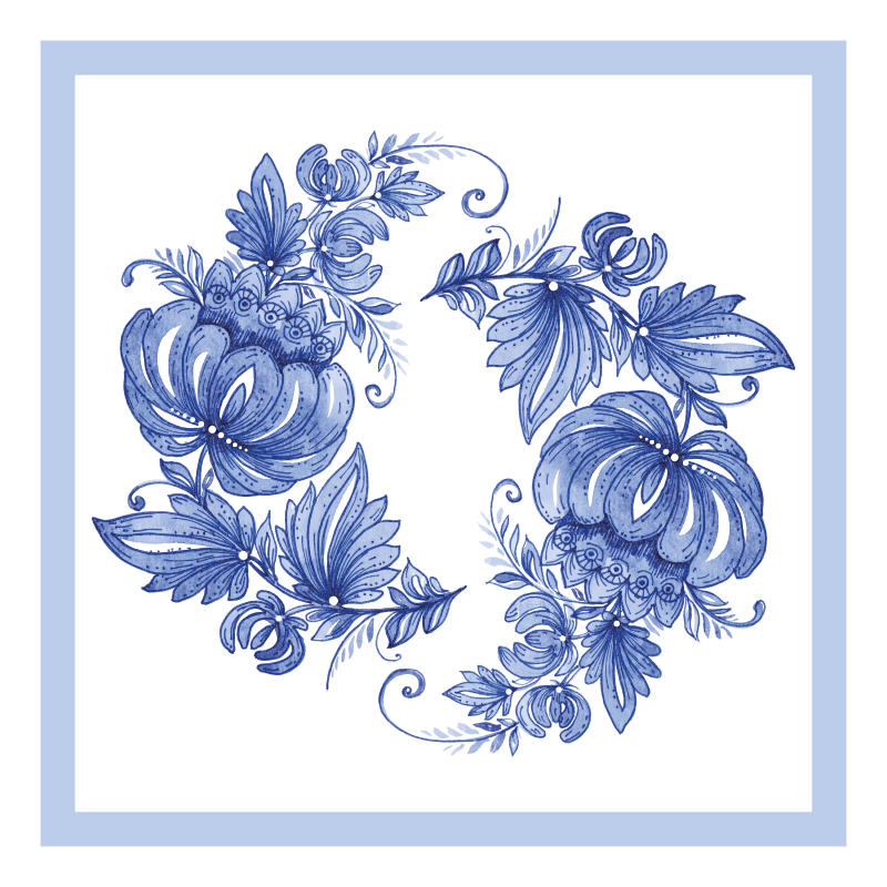 Vinyl teppich blumen im floralen blauen design - TenStickers