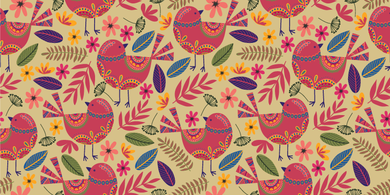 Vinyl teppich blumen mit buntem vogelmuster - TenStickers