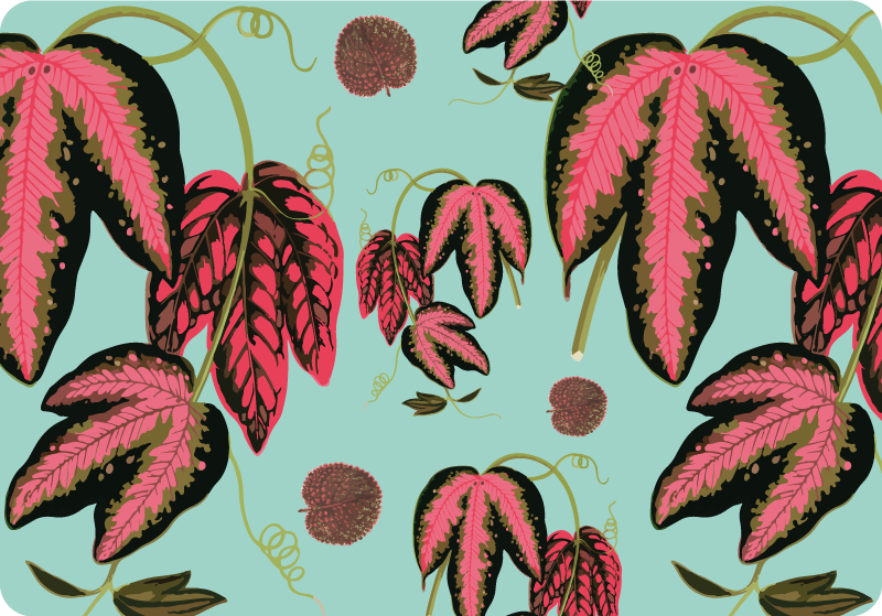 Vinyl teppich blumen in grün und rot maranta - TenStickers