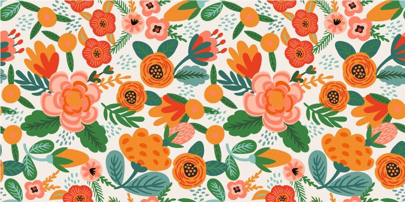 Vinyl teppich blumen im roten und orangefarbenen folkstil - TenStickers