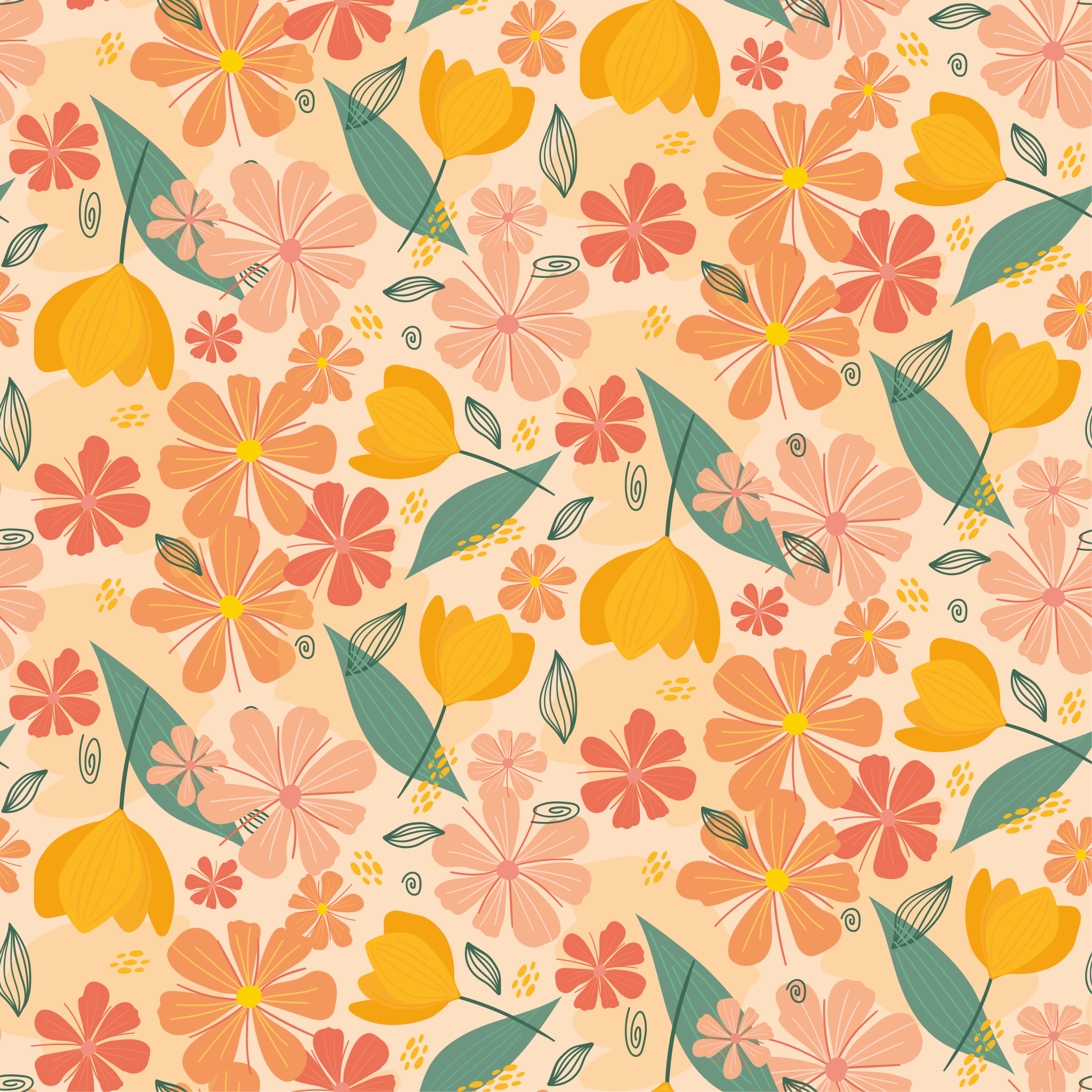 Vinyl teppich blumen mit bunten vintage-blättern - TenStickers
