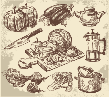 Vinyl teppich küche mit vintage-illustration - TenStickers