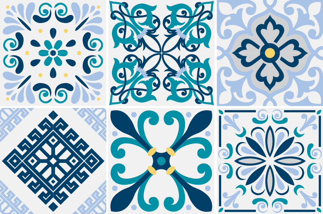 Vinyl teppich küche blaue blumenteppiche - TenStickers