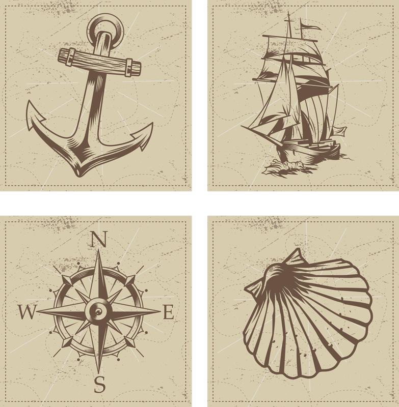 Vinyl teppich bad mit meeresobjekten fliesen - TenStickers