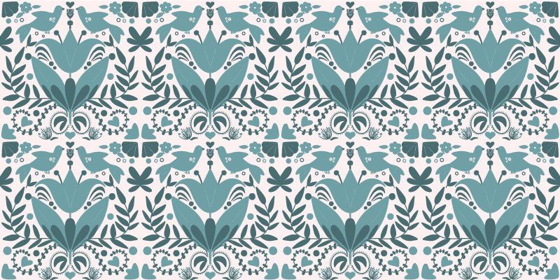 Vinyl teppich blumen mit blauem vogel-muster - TenStickers