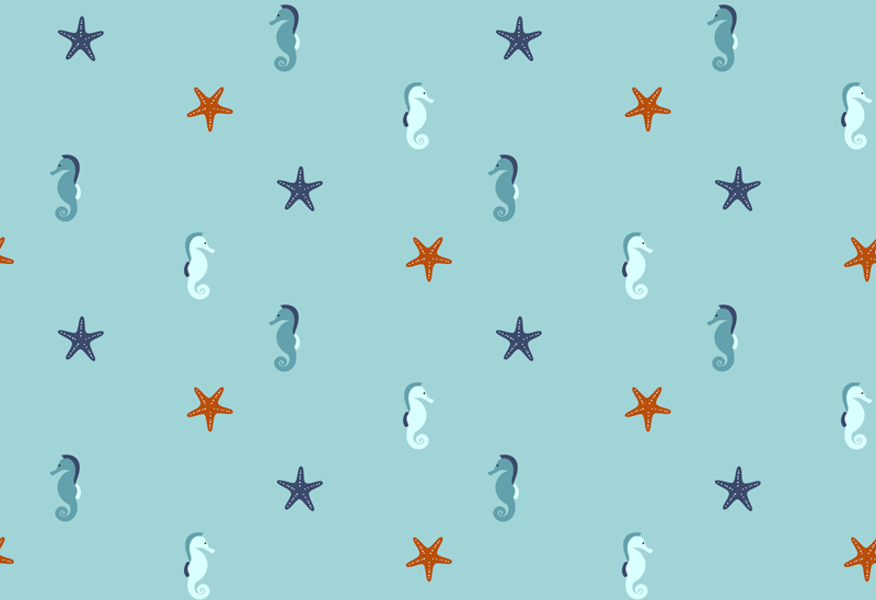 Vinyl teppich blumen mit seepferdchen und seesternen - TenStickers