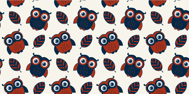 Vinyl teppich natur mit blau-rotem eulenmuster - TenStickers