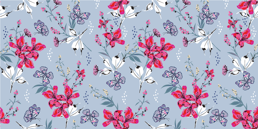 Vinyl teppich natur mit floralem schmetterlingsmuster - TenStickers