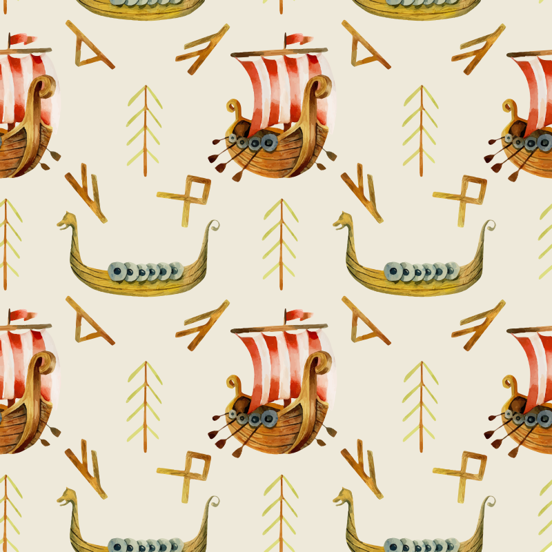 Vinyl teppich natur mit wikingerschiff muster - TenStickers