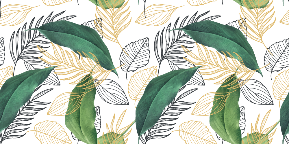 Vinyl teppich blumen mit grünen und goldenen blättern - TenStickers