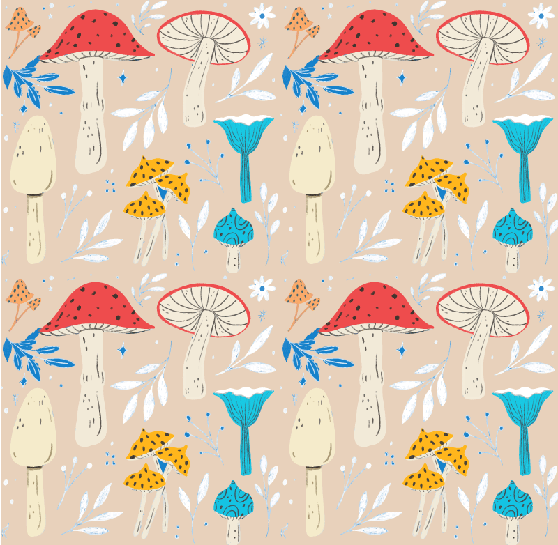 Vinyl teppich blumen mit klassischem pilzdesign beige - TenStickers