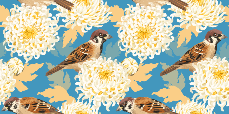 Vinyl teppich blumen aquarell vögel und blätter muster - TenStickers