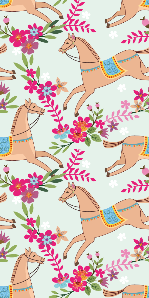 Vinyl teppich schlafzimmer mit pferdemuster und blumen - TenStickers
