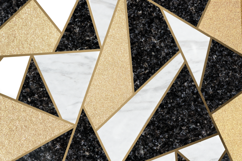 Vinyl teppich geometrisch in marmor schwarz und weiß - TenStickers