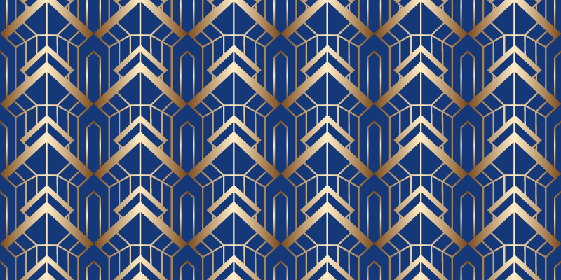 Vinyl teppich geometrisch modernes blau und goldenes muster - TenStickers