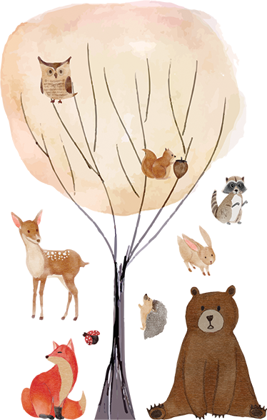 Vinyl teppich kinderzimmer waldtiere und baum - TenStickers