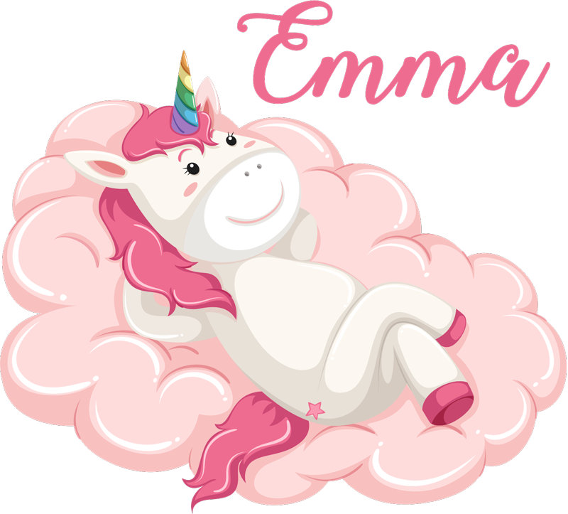 Vinyl teppich kinderzimmer einhorn auf wolke mit name - TenStickers