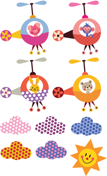 Vinyl teppich kinderzimmer mit tier-stickern hubschrauber - TenStickers