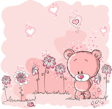 Vinyl teppich kinderzimmer mit pinkem bären und blumen - TenStickers
