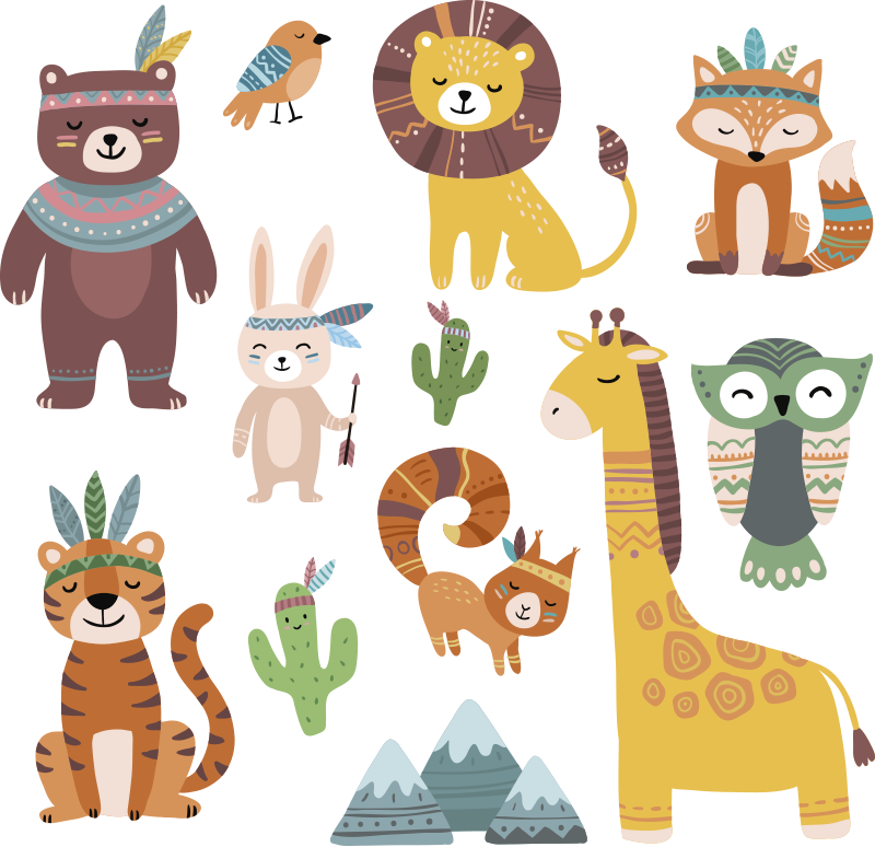 Vinyl teppich kinderzimmer mit lustigen stammes-tieren - TenStickers