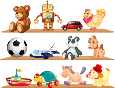 Vinyl teppich kinderzimmer mit regalen voller spielzeug - TenStickers