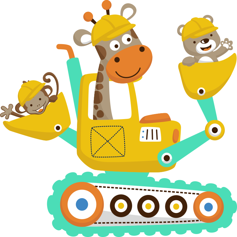 Vinyl teppich kinderzimmer bagger mit tieren - TenStickers