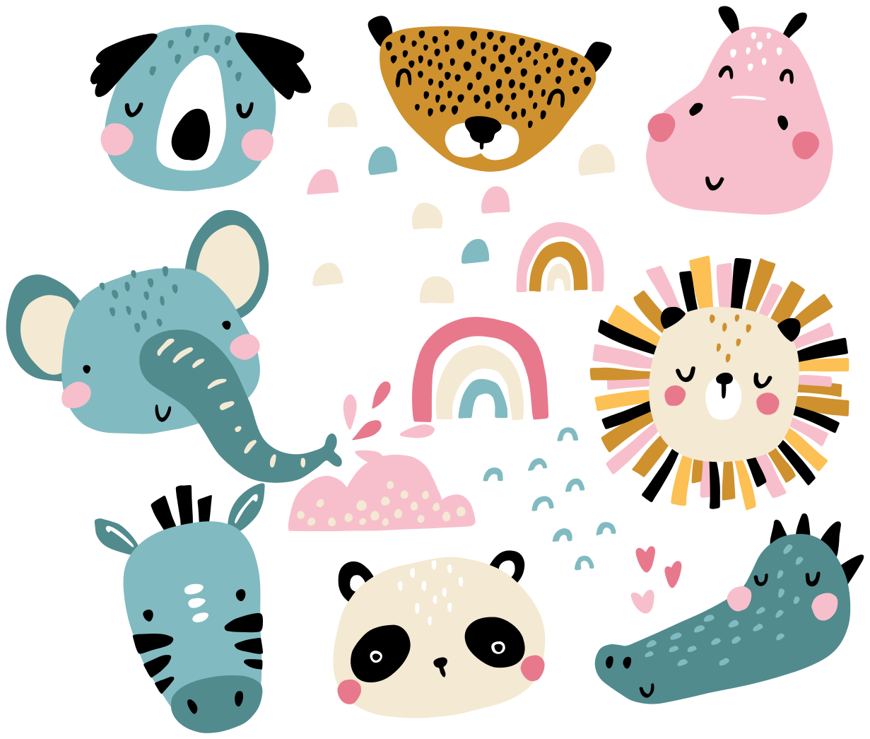 Vinyl teppich kinderzimmer mit kleinen tieren im nordic stil - TenStickers