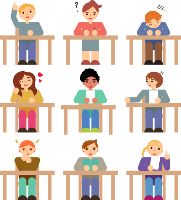 Vinyl teppich kinderzimmer sticker sammlung schüler am tisch - TenStickers
