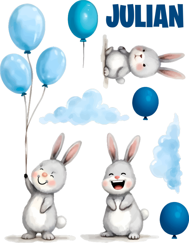 Vinyl teppich kinderzimmer mit blauen ballons und hasen - TenStickers