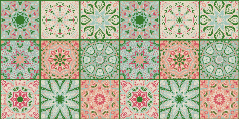 Vinyl teppich bad in blauen und grünen fliesenmotiven - TenStickers