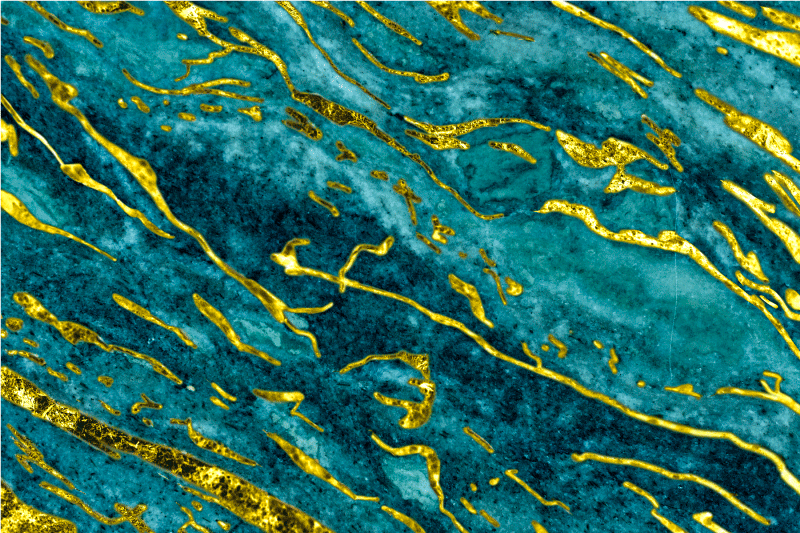 Vinyl teppich bad in blau-goldenem marmor-effekt - TenStickers